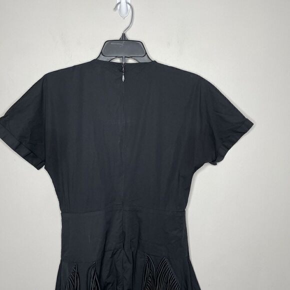 BIBHU MOHAPATRA Collective Dress Womens 6 Black Cutout Fringe Asymmetric Midi - Picture 6 of 9